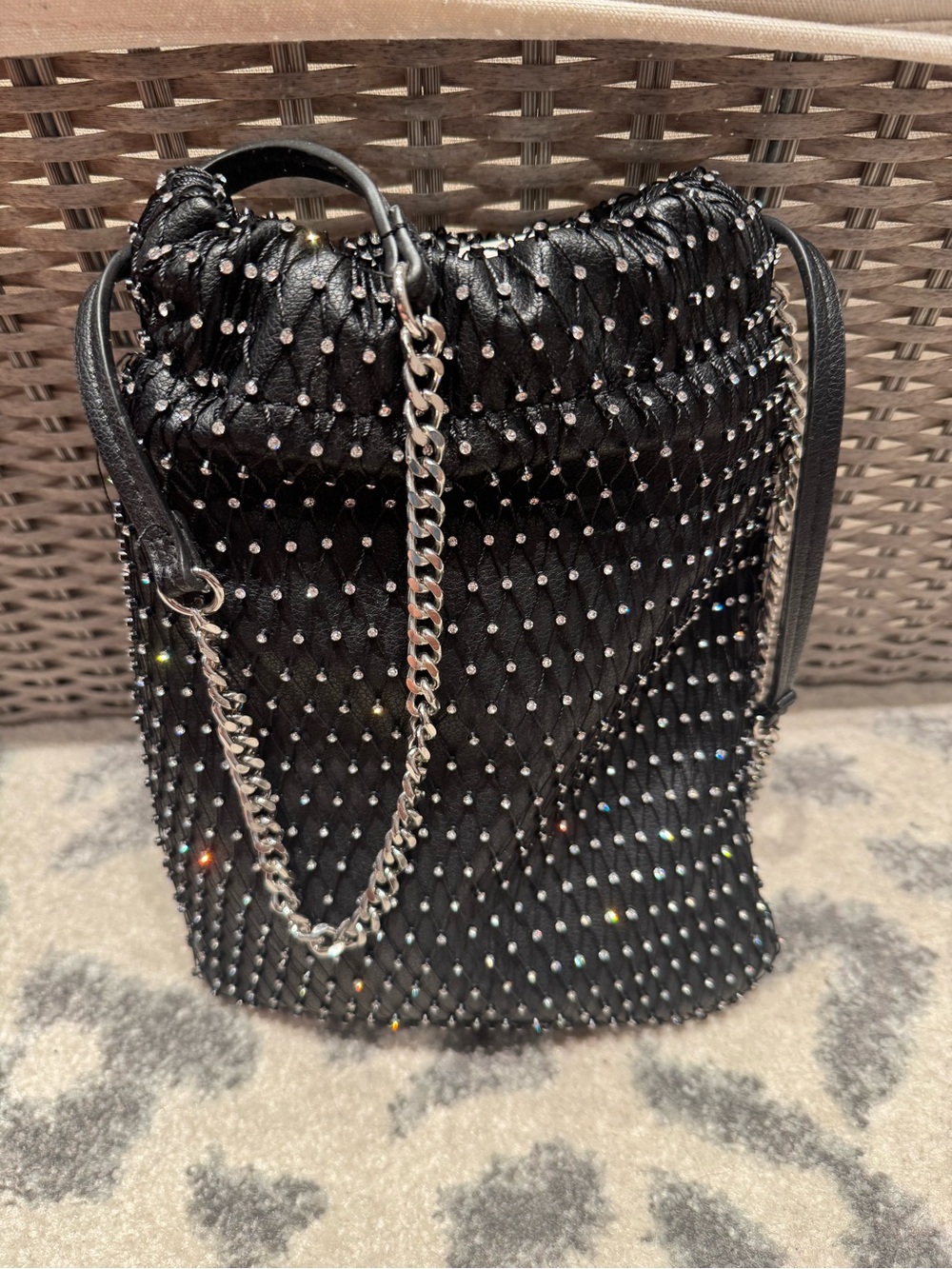 Zara *NWT* Black Rhinestone studded Chain-Handle Tote